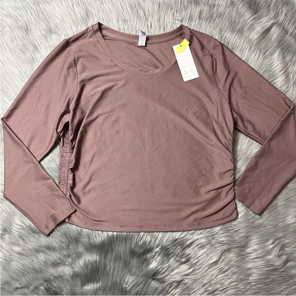 All In Motion Target Women’s Brown Ruched Long Sleeve Top Large